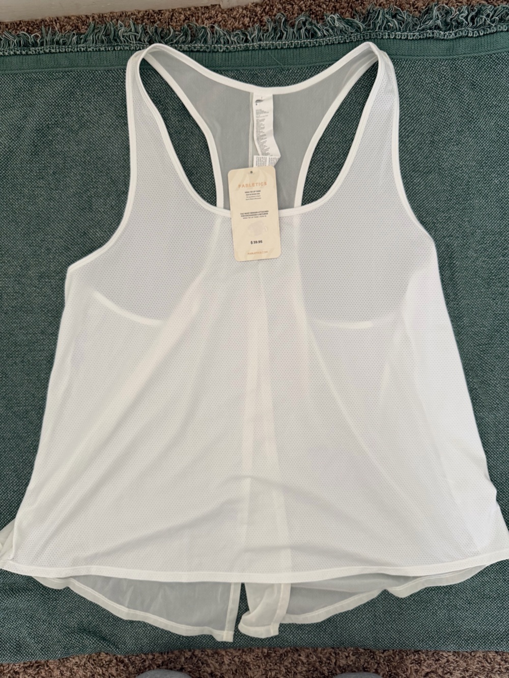 Fabletics White Mesh Racerback Tank Top